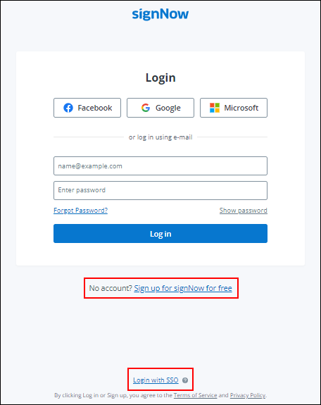 screenshot showing login options